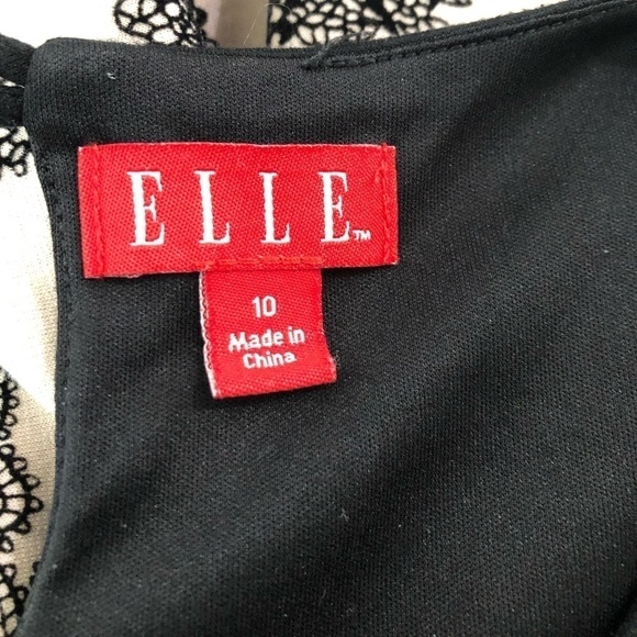 ELLE Dress Women's Size US10 Black Tan Sleeveless Fit & Flare Lace Details - Picture 5 of 10